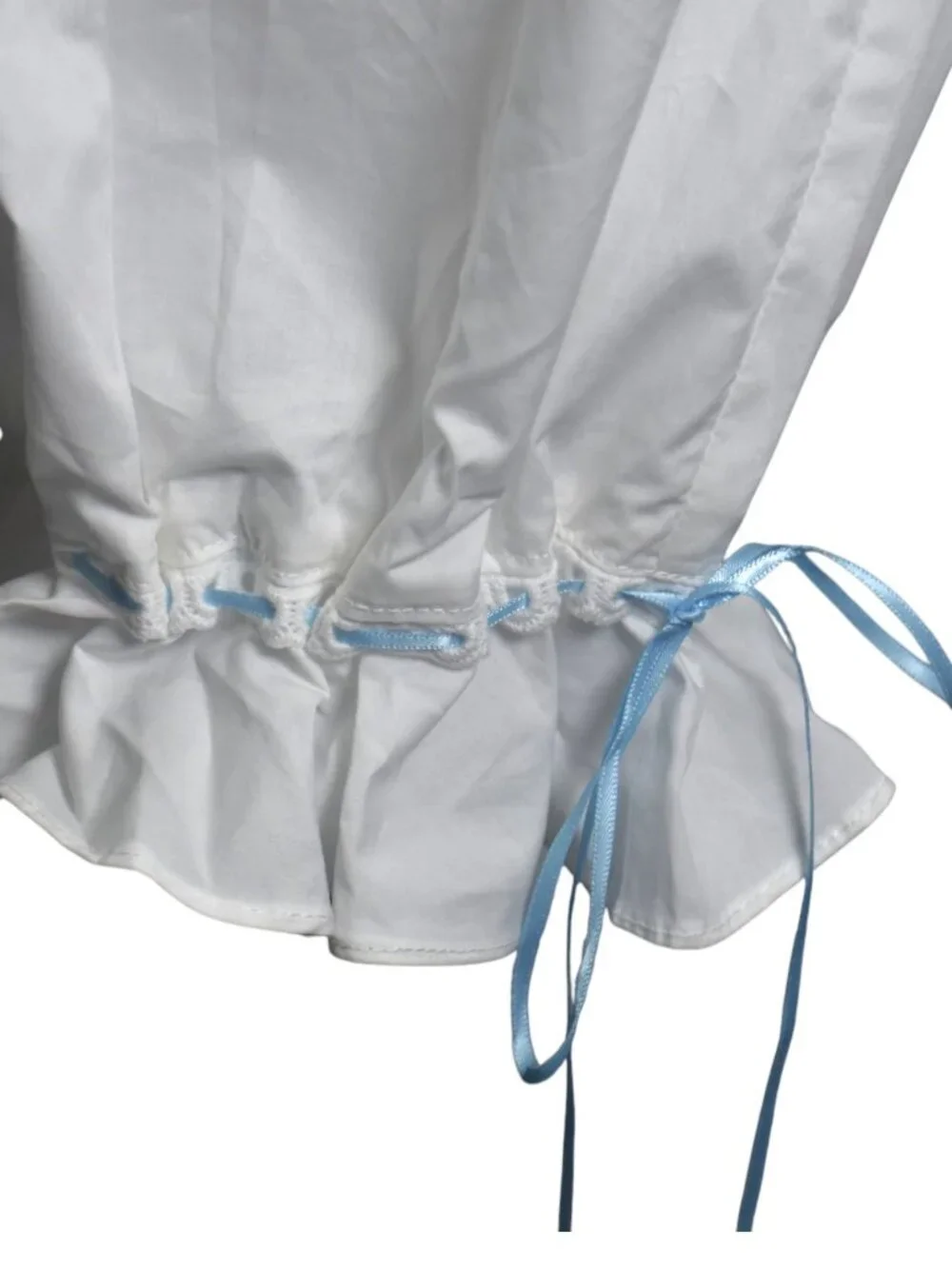 Loucia White Cotton Bloomers Ruffle Shorts Blue Ribbon Ties Size Cottagecore L